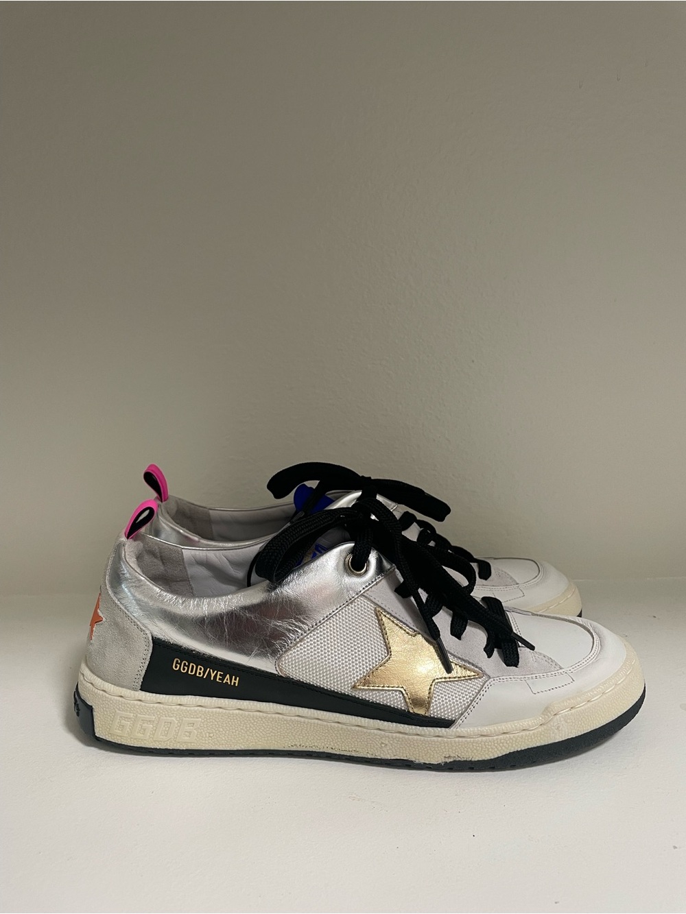 Golden Goose White Sneakers with Gold Star and Silver Panels